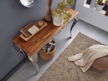 Konsolentisch >WL5.946< in Sheesham + Silber, Massivholz - 130x76x42cm (BxHxT)