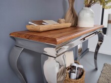 Konsolentisch >WL5.946< in Sheesham + Silber, Massivholz - 130x76x42cm (BxHxT)