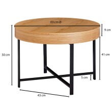 Couchtisch >WL5.978< in Eichenfurnier, Holzwerkstoff - 49x69cm (HxD)