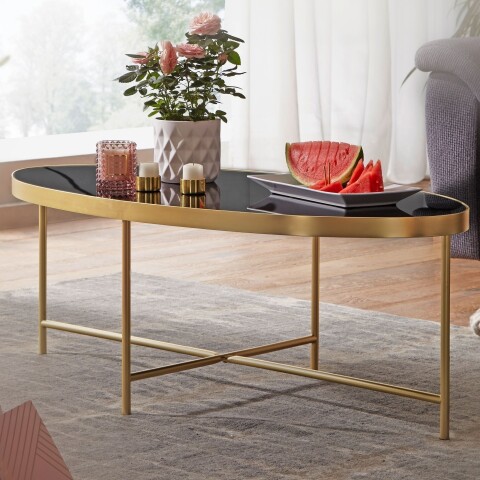 Couchtisch >WL5.993< in Gold, Glas / Metall - 110x40x56cm (BxHxT)