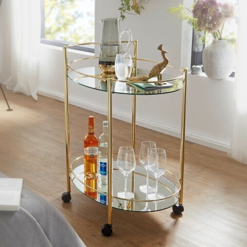 Servierwagen >WL6.007< in Gold, Metall / Glas - 79x46cm (HxT)