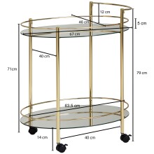 Servierwagen >WL6.007< in Gold, Metall / Glas - 79x46cm (HxT)