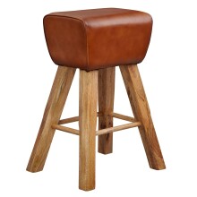 Polsterhocker >WL6.011< in Braun, Echtleder / Massivholz - 43x75x43cm (BxHxT)