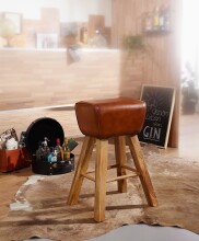 Polsterhocker >WL6.011< in Braun, Echtleder / Massivholz - 43x75x43cm (BxHxT)