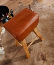 Polsterhocker >WL6.011< in Braun, Echtleder / Massivholz - 43x75x43cm (BxHxT)