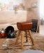 Polsterhocker >WL6.011< in Braun, Echtleder / Massivholz - 43x75x43cm (BxHxT)