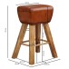 Polsterhocker >WL6.011< in Braun, Echtleder / Massivholz - 43x75x43cm (BxHxT)