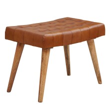 Sitzhocker >WL6.012< in Braun, Echtleder / Massivholz - 67x47x39cm (BxHxT)