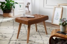Sitzhocker >WL6.012< in Braun, Echtleder / Massivholz - 67x47x39cm (BxHxT)
