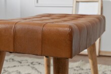 Sitzhocker >WL6.012< in Braun, Echtleder / Massivholz - 67x47x39cm (BxHxT)