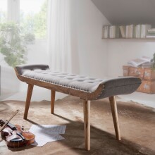 Sitzbank >WL6.013< in Grau, Stoff + Massivholz -...
