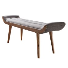 Sitzbank >WL6.013< in Grau, Stoff + Massivholz - 125x51x38cm (BxHxT)