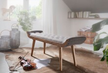Sitzbank >WL6.013< in Grau, Stoff + Massivholz - 125x51x38cm (BxHxT)