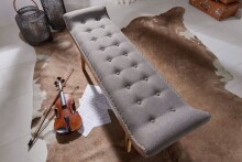 Sitzbank >WL6.013< in Grau, Stoff + Massivholz - 125x51x38cm (BxHxT)