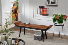 Sitzbank >WL6.014< in Braun, Echtleder / Massivholz - 125x51x38cm (BxHxT)