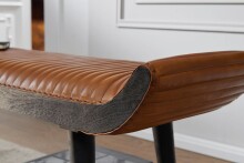 Sitzbank >WL6.014< in Braun, Echtleder / Massivholz - 125x51x38cm (BxHxT)