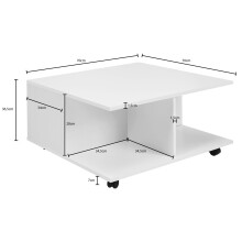 Couchtisch >WL6.066< in Weiß - 70x36x70cm (BxHxT)