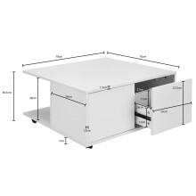 Couchtisch >WL6.066< in Weiß - 70x36x70cm (BxHxT)