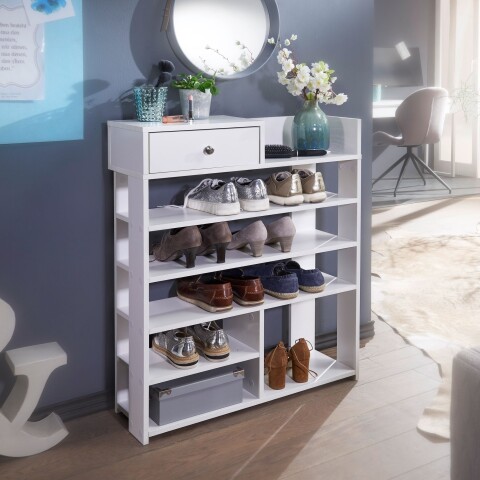 Schuhregal >WL6.070< in Weiß, Holzwerkstoff - 75x93x24cm (BxHxT)