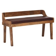 Sitzbank >WL6.085< in Braun, Echtleder / Massivholz - 108x63x43cm (BxHxT)