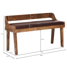 Sitzbank >WL6.085< in Braun, Echtleder / Massivholz - 108x63x43cm (BxHxT)