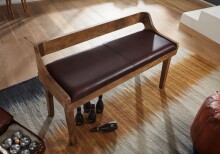 Sitzbank >WL6.085< in Braun, Echtleder / Massivholz - 108x63x43cm (BxHxT)