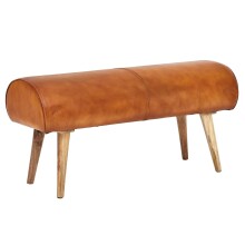 Sitzbank >WL6.086< in Braun, Echtleder / Massivholz - 100x53x40cm (BxHxT)