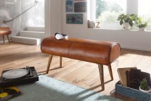 Sitzbank >WL6.086< in Braun, Echtleder / Massivholz - 100x53x40cm (BxHxT)
