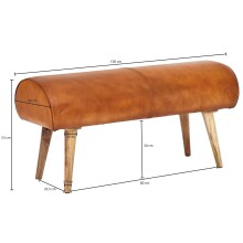Sitzbank >WL6.086< in Braun, Echtleder / Massivholz - 100x53x40cm (BxHxT)