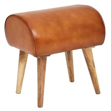 Sitzhocker >WL6.087< in Braun, Echtleder / Massivholz - 45x53x40cm (BxHxT)
