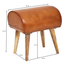 Sitzhocker >WL6.087< in Braun, Echtleder / Massivholz - 45x53x40cm (BxHxT)
