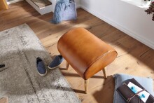 Sitzhocker >WL6.087< in Braun, Echtleder / Massivholz - 45x53x40cm (BxHxT)