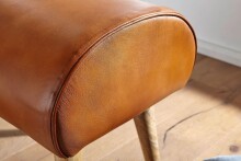 Sitzhocker >WL6.087< in Braun, Echtleder / Massivholz - 45x53x40cm (BxHxT)