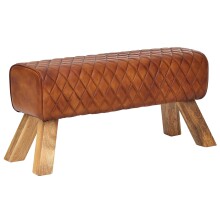 Sitzbank >WL6.089< in Braun, Echtleder / Massivholz - 89x46x35cm (BxHxT)