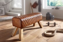 Sitzbank >WL6.089< in Braun, Echtleder / Massivholz - 89x46x35cm (BxHxT)