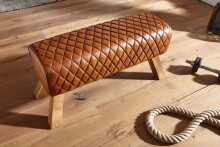 Sitzbank >WL6.089< in Braun, Echtleder / Massivholz - 89x46x35cm (BxHxT)