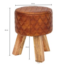 Sitzhocker >WL6.090< in Braun, Echtleder / Massivholz - 46x35cm (HxD)