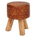 Sitzhocker >WL6.090< in Braun, Echtleder / Massivholz - 46x35cm (HxD)