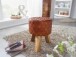 Sitzhocker >WL6.090< in Braun, Echtleder / Massivholz - 46x35cm (HxD)