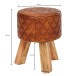 Sitzhocker >WL6.090< in Braun, Echtleder / Massivholz - 46x35cm (HxD)