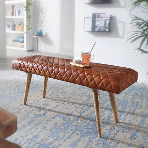 Sitzbank >WL6.091< in Braun, Echtleder - 115x53x38cm (LxHxT)