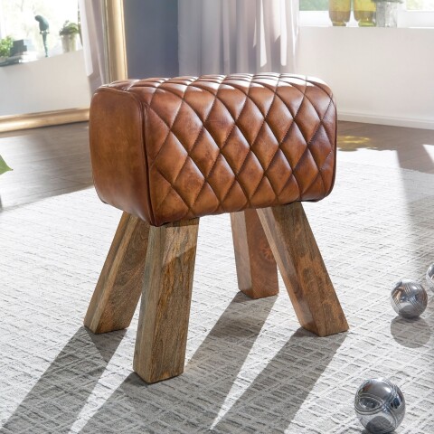 Sitzhocker >WL6.092< in Braun, Echtleder - 40x48x27cm (BxHxT)