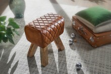 Sitzhocker >WL6.092< in Braun, Echtleder - 40x48x27cm (BxHxT)
