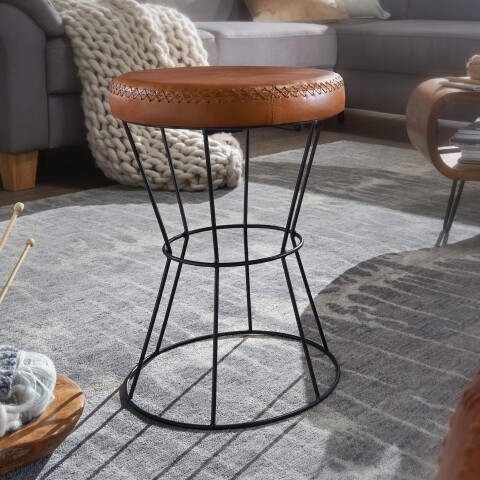 Sitzhocker >WL6.093< in Braun, Echtleder - 48x35cm (HxD)