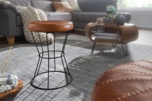Sitzhocker >WL6.093< in Braun, Echtleder - 48x35cm (HxD)
