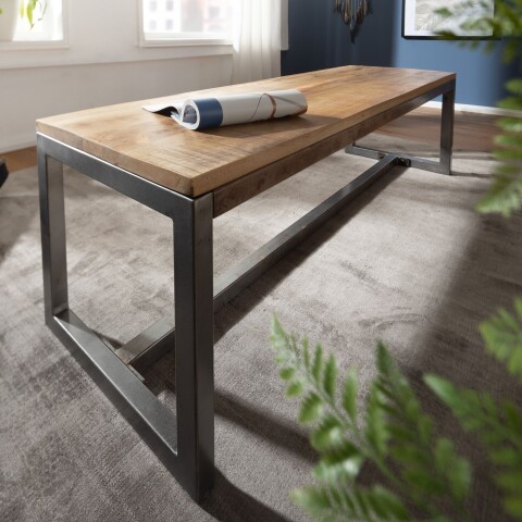 Sitzbank >WL6.143< in Mango, Massivholz / Metall - 120x46x45cm (BxHxT)