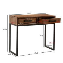 Konsolentisch >WL6.147< in Sheesham, Massivholz / Metall - 90x77x36cm (BxHxT)