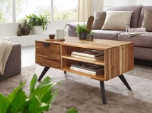 Couchtisch >WL6.154< in Akazie, Massivholz / Metall - 95x45x45cm (BxHxT)