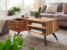 Couchtisch >WL6.154< in Akazie, Massivholz / Metall - 95x45x45cm (BxHxT)