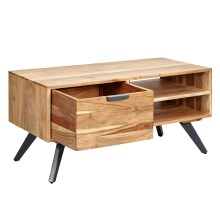 Couchtisch >WL6.154< in Akazie, Massivholz / Metall - 95x45x45cm (BxHxT)